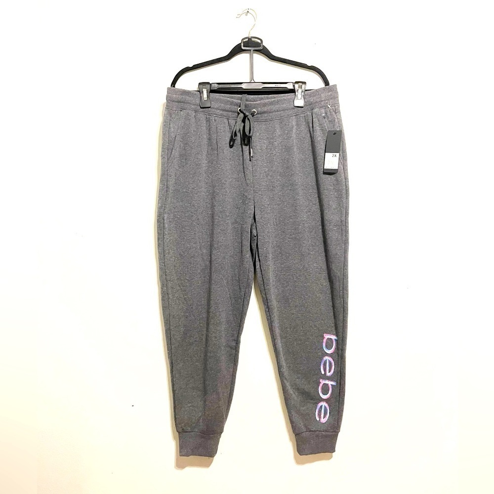 NWT 2X Bebe Sport Charcoal Grey Jogger Sweatpants‎ Workout Pant Plus Size 2XL